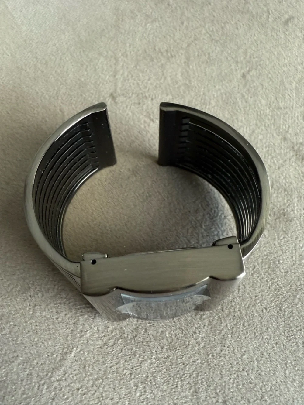 Strada Silver and Black Rectangular Cuff Watch
